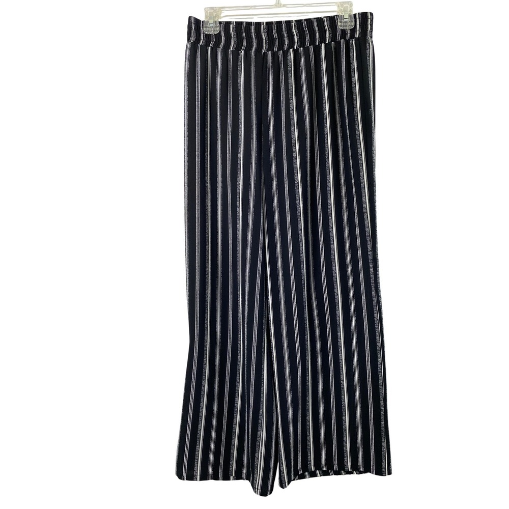 Apt 9 Wide Leg Pants Women Small Black White Stripe Palozza Coastal Beach Lounge